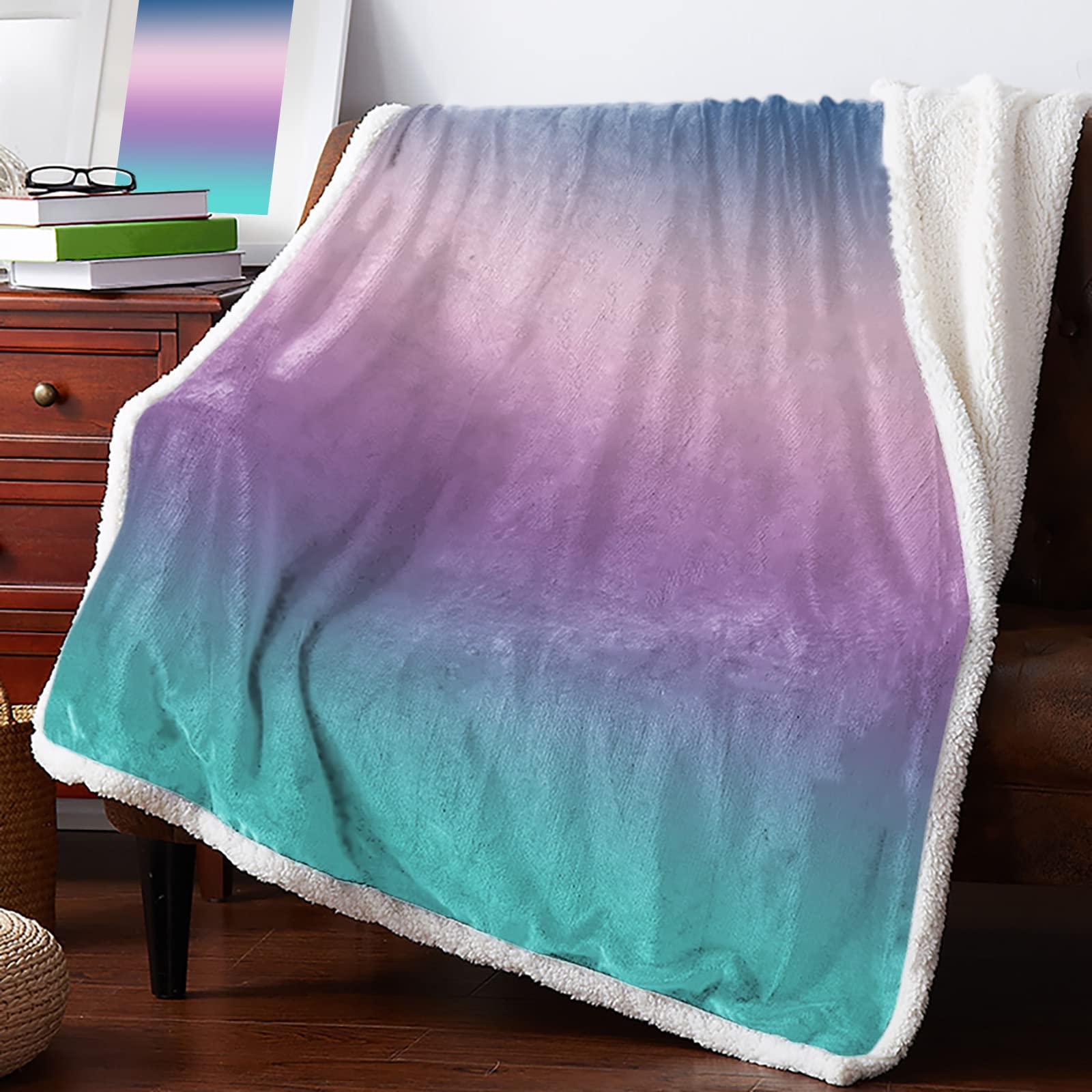 Amazon.com: Sherpa Blanket Fleece Throw, Abstract Gradient Blue